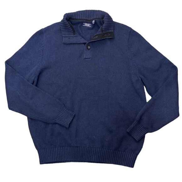 IZOD Men's Marled Blue Button Mock Wardrobe Basic Sweater Size Large - Picture 2 of 4